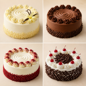 2 lb sponge cake flavours: vanilla, chocolate, red velvet and Black Forest